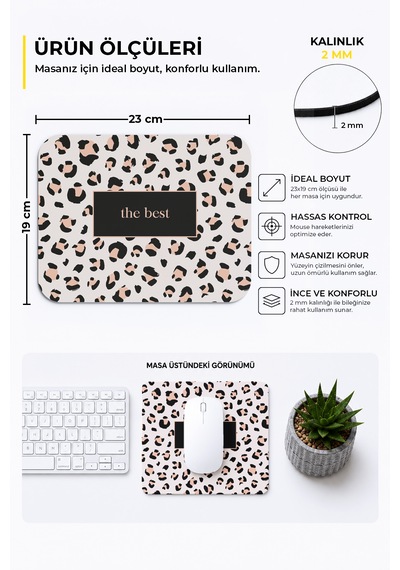 Leopar Desenli The Best Yazılı Ergonomik Mouse Pad Kaymaz Tabanlı, Renkli Ve Konforlu Tasarım Çok Renkli