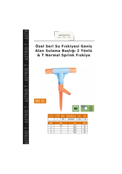 Özel Seri Su Fıskiyesi Geniş Alan Sulama Başlığı 2 Yönlü & T Normal Sprink Fıskiye