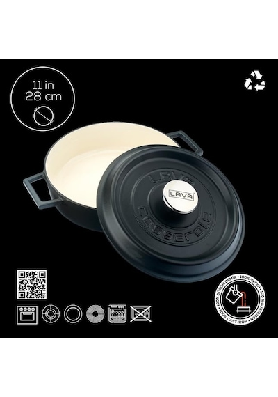 Lava Döküm Çok Amaçlı Yayvan Tencere Döküm Demir Yekpare Kulplu Edition Serisi Çap Ø 28cm Mavi - Siyah