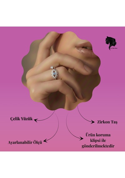 Ayarlanabilir Nazar Model Zirkon Taşlı Silver Renk Çelik Yüzük Gümüş