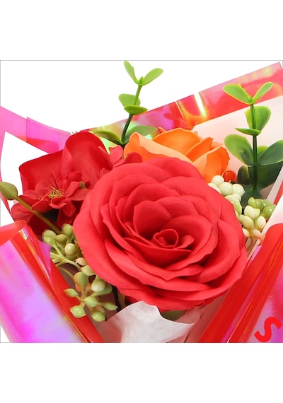 Pvc Kutulu,kırmızı Güllü Yapay Çiçek Buketi 25cmx13cm Renkli