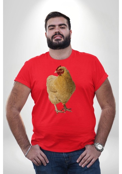 Angemiel Tavuk Kırmızı Büyük Beden Erkek Kadın Unisex Basic Ön Baskılı Tişört Kırmızı