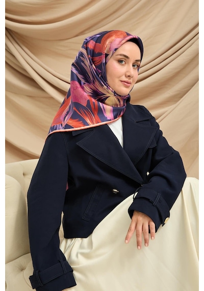 Silk Home Twill İpek Eşarp - 11480-64 Morcivert Turuncu