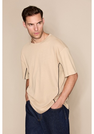 Grimelange Studıo Erkek Organik Pamuklu Biyeli Kısa Kollu Vizon - Bej T-shirt Bej - Vizon