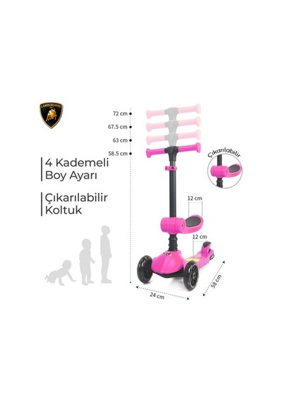 2in1 Katlanabilir Oturaklı Işıklı Çocuk Scooter Açık Mavi