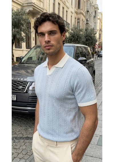 Veraura Lifestyle Erkek Örgü Desen Yakalı Kısa Kollu Triko Tişört - %100 Pamuk Akrilik Bebe Mavisi Veraura Lifestyle Erkek Örgü Desen Yakalı Kısa Kollu Triko Tişört - %100 Pamuk Akrilik Bebe Mavisi