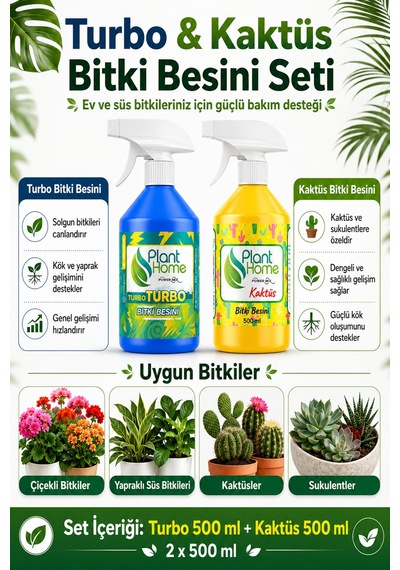 Bitki Besini Seti Turbo Ve Kaktüs Kök Gelişim Destekleyici 2x500 Ml 1 L