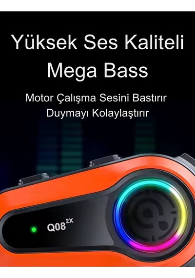 Wearfitpro Q08-2x Rgb Işık Efektli İntercom Bluetooth Motosiklet Kask Kulaklığı İntercom Kulaklık