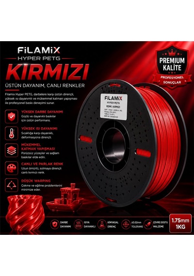 Filamix Hyper Petg Kırmızı Filament 1.75mm 1kg