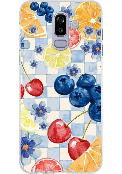 Samsung Galaxy J8-a6 Plus Uyumlu Sulu Boya Meyve Ve Çiçek Desenli Baskılı Silikon Kılıf Renkli