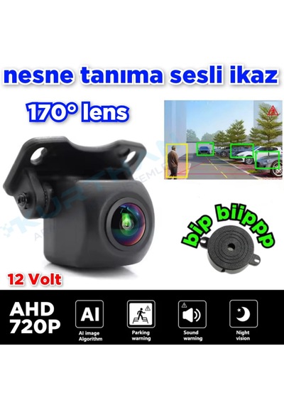 Nesne Tanıma Sesli İkaz Buzzer 170'' Açılı Park Kamerası 12 V