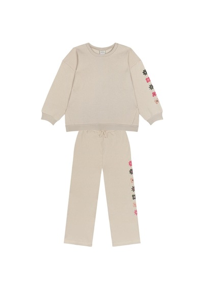 Antebies Çiçek Sweatshirt Pantolon Set Krem