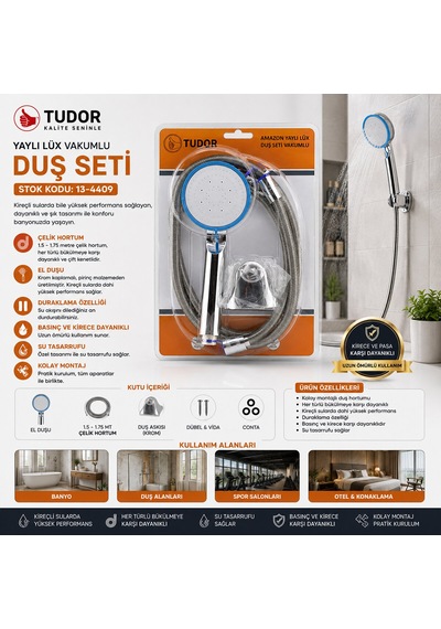 Vakumlu - Krom Lüks Duş Seti Metal Yaylı Hortum 150cm Mafsal 4741 Diğer