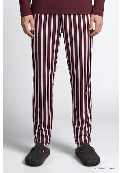Ac&Co / Altınyıldız Classics Erkek Bordo 2'li %100 Pamuk Yumuşak Dokulu Yan Cepli Çizgili Pijama Takımı