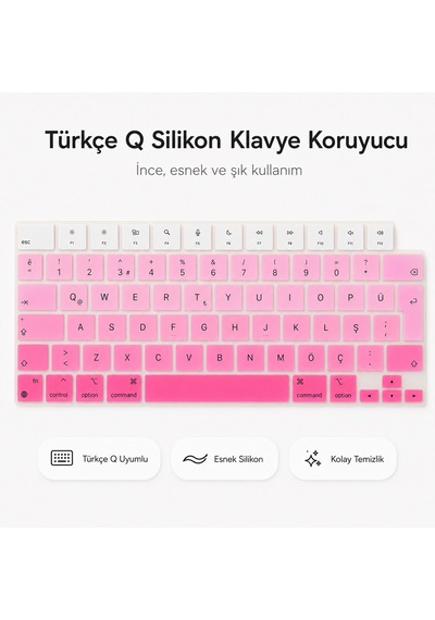 Macbook Air 13.6 İnç M2 M3 M4 M5 A2681 A3113 A3240 A3449 Uyumlu Türkçe Q Klavye Koruyucu Pembe Ombre Diğer