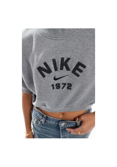 Nike Crop Loose Fit French Terry Short Sleeve Top Kadın Bol Kesim Crop Kısa Kollu Sweatshirt Gri Gri