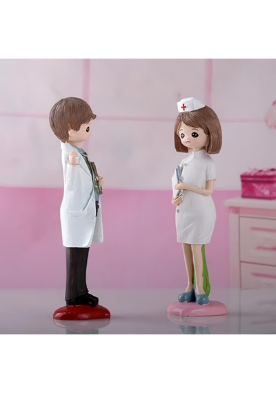 Lüks Polyester Doktor & Hemşire Biblo 2 Li Set 20 Cm Dekoratif Heykel Ofis Klinik Hastane Hediyesi