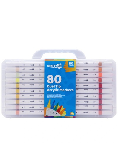 Crafty Co. 80 Renk Çift Uçlu Akrilik Boya Kalemi Seti - Akordeon Çantalı, Ahşap, Cam Ve Kumaş Uyumlu Multi-surface Marker