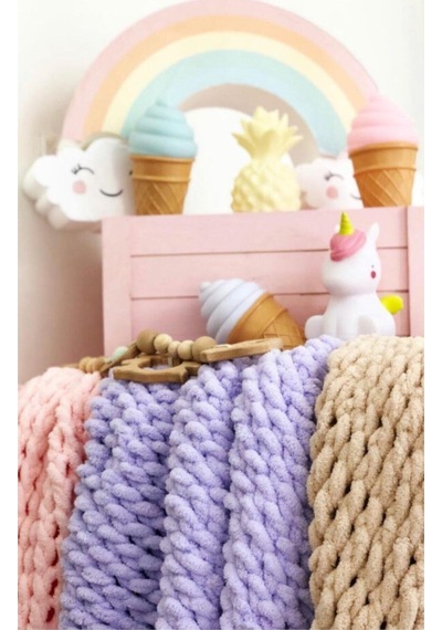 Matrak Home Puffy El Örgüsü Çok Amaçlı Wellsoft Bebek Battaniye Mor