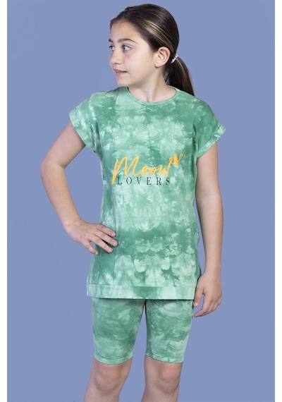 Toontoy Kids Kız Çocuk 2'li Takım Baskılı Bisiklet Yaka T-shirt & Basic Düz Crop Tayt Yeşil Toontoy Kids Kız Çocuk 2'li Takım Baskılı Bisiklet Yaka T-shirt & Basic Düz Crop Tayt Yeşil