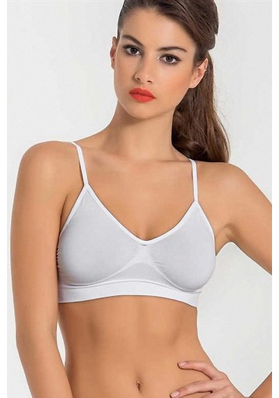 Miss Fit Kadın Ince Askılı Sıfır Kol Büstiyer Seamless Beyaz M-L
