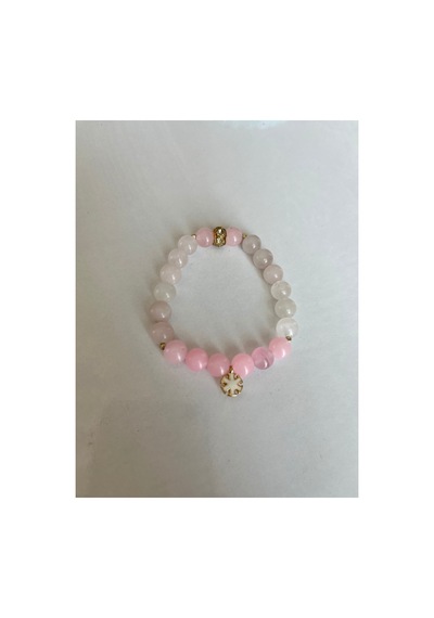 Pembe Kuvars Doğal Taş Bileklik 8 Mm 17-18 Cm Altın Kaplama Charm Tasarım Kadın Bileklik Pembe Pembe