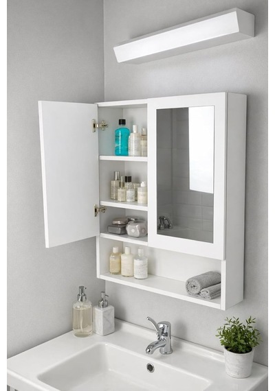 İki Kapaklı Aynalı Banyo Dolabı Çok Renkli İki Kapaklı Aynalı Banyo Dolabı Çok Renkli