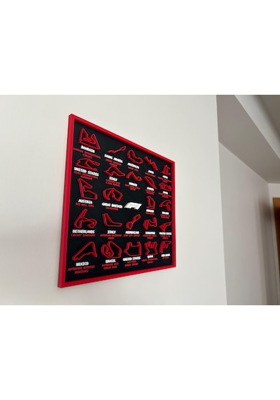 F1 Pistleri 3d Çerçeve - Formula 1 Yarış Pisti Dekoratif Tablo Siyah