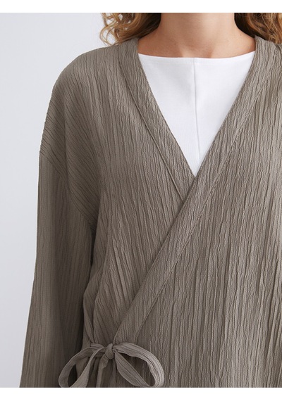 Lcw Modest Haki Kruvaze Yaka Dokulu Oversize Kadın Kimono
