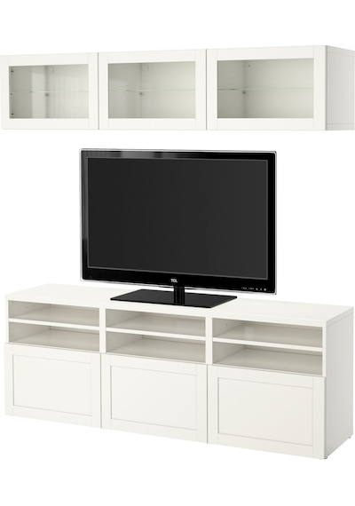Tv Ünitesi, Beyaz-şeffaf Cam, 180x42x192 Cm, Hanvıken/sındvık, Çıt Çıt Raylı Beyaz Tv Ünitesi, Beyaz-şeffaf Cam, 180x42x192 Cm, Hanvıken/sındvık, Çıt Çıt Raylı Beyaz