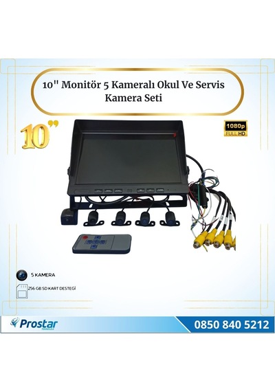 10" Monitör Beş Kameralı 720p Kayıtlı Servis Ve Okul Taşıt Kamera Seti