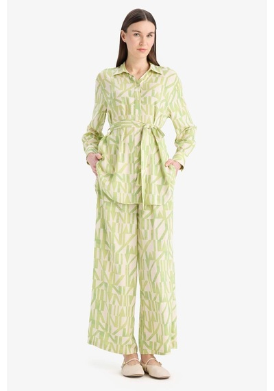 Defacto Wide Leg Geniş Bol Paça Desenli Viskon Pantolon D9757ax25smgn1146 Yeşil