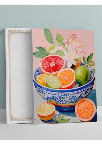 Citrus Symphony, Narenciye Tabağı, Natürmort Mutfak Kanvas Tablo - Tuval Tablo -