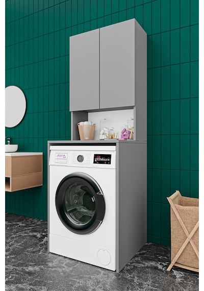 Asra Trend Çamaşır Makinesi Üstü Banyo Dolabı BD-01 %100 MDF İki Kapaklı Organizer Raf Kül Gri Asra Trend Çamaşır Makinesi Üstü Banyo Dolabı BD-01 %100 MDF İki Kapaklı Organizer Raf Kül Gri