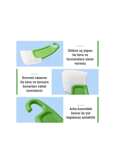 Silikon Uçlu Bulaşık Temizleme Kazıyıcı Spatula Açık Gri