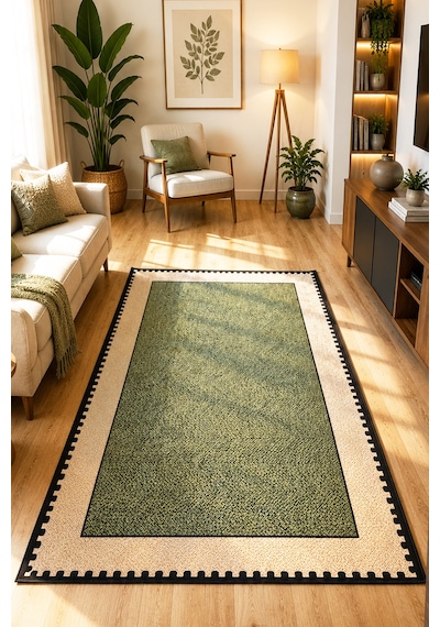 Neho Green Makinede Yıkanabilir Kaymaz Taban Leke Tutmaz Dijital Salon Halısı Mutfak Halısı Ve Yolluk Haki