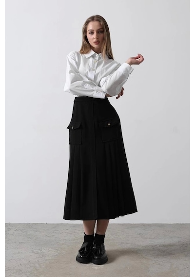 Defymoda Pileli Kontrast Gömlek Elbise - Beyaz Beyaz