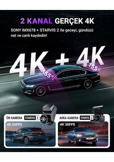 Vantrue S1 Pro Max 4k+4k Uhd Ön Arka Çift Kameralı Aı Destekli Araç Kamerası