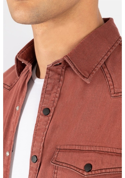 Tudors Slim Fit Dar Kesim Uzun Kol Erkek Kot Gömlek-20958 Bordo