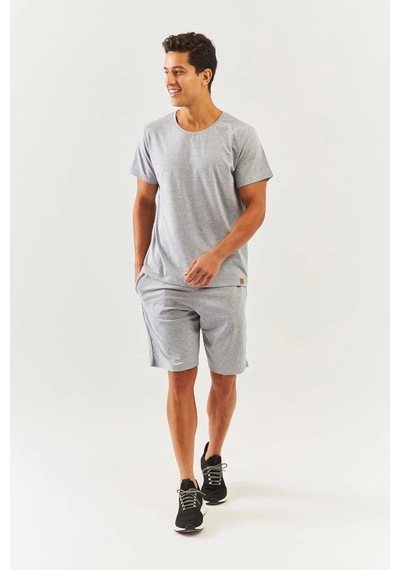Erkek Oversize Rahat %100 Pamuklu Penye Bisiklet Yaka Kısa Kol Basic T-shirt Classic Collection Açik Gri