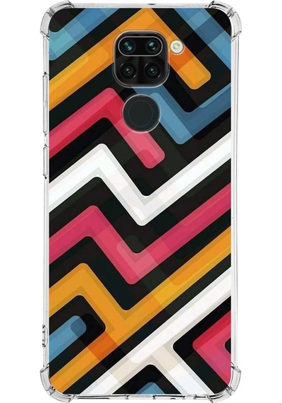 Xiaomi Redmi Note 9 Köşe Korumalı Antişok Kapak Labirent Grafiti Tasarımlı Şeffaf Silikon Kılıf