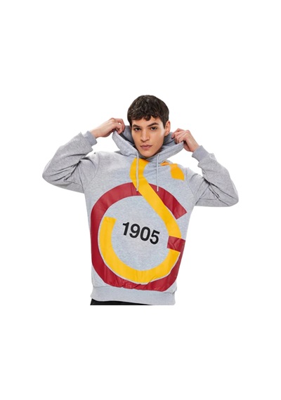 Galatasaray Büyük Logolu Gri Sweatshirt Bayrak Hediyeli Gri