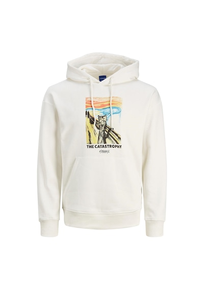 Jack & Jones Jack Jones Erkek Kapüşonlu Önü Baskılı Sweatshirt 12243619 Beyaz