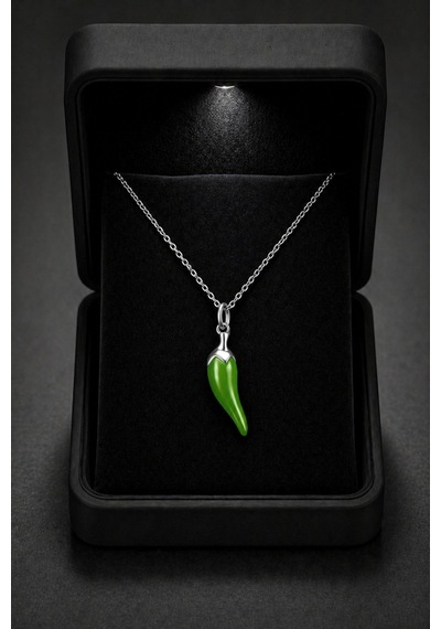 Çekirdekjewelry 925 Ayar Gümüş Yeşil Biber Kolye Minimal Şık Tasarım Kadın Kolye Gümüş