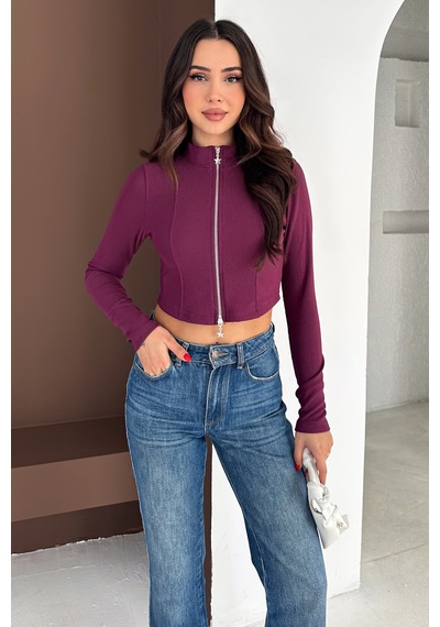 Noa & Noa Kadın Çift Fermuarlı Ribanalı Bluz Burgundy Star bordo