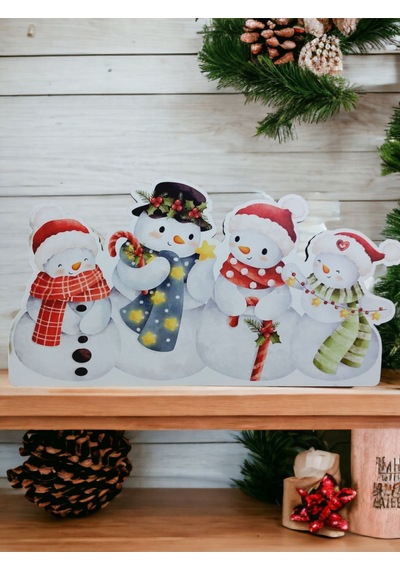 4 Bölmeli Ahşap Masaüstü Kalemlik Yılbaşı Konsept Hediyelik 8cmx13cmx23cm Ebat Organizer Noel Baba Çok Renkli