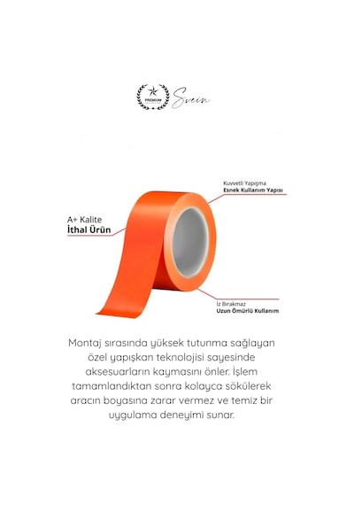 Sabitlemebandı İz Bırakmaz Turuncu Geçici Aksesuar Sabitleme Bandı 45mm X 25m Oto Cam Montaj Spoile Standart