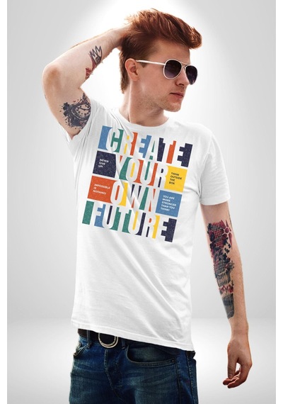 Geleçeği Seninle Planlayalım Unisex Unisex Beyaz Organik Baskılı T-shirt Penye Yüksek Kalite Beyaz