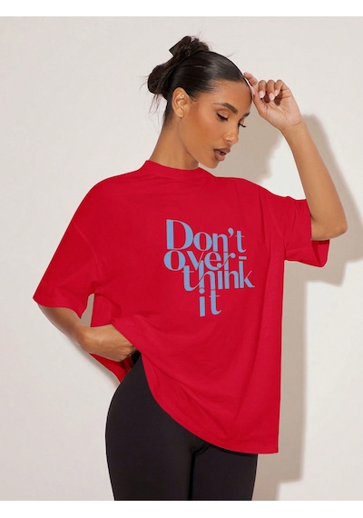Unisex Dont Over Think Baskılı Tasarım Kırmızı