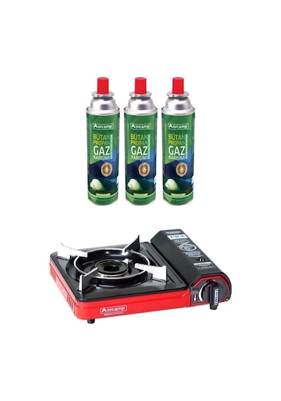 Orcamp Tekli Portatif Ocak Kırmızı + 3 Adet 227 Ml Kartuş